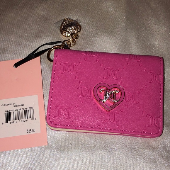 Juicy Couture Juicy Pink Faux Leather Only You And Me Card Case Key Fob NWT - Picture 2 of 16